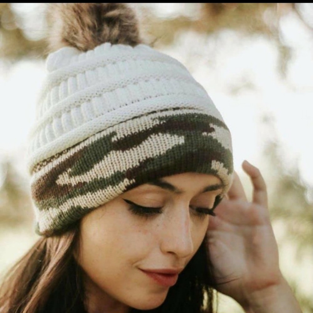 🔥Sale!!!Camo Beanie hat with pom pom